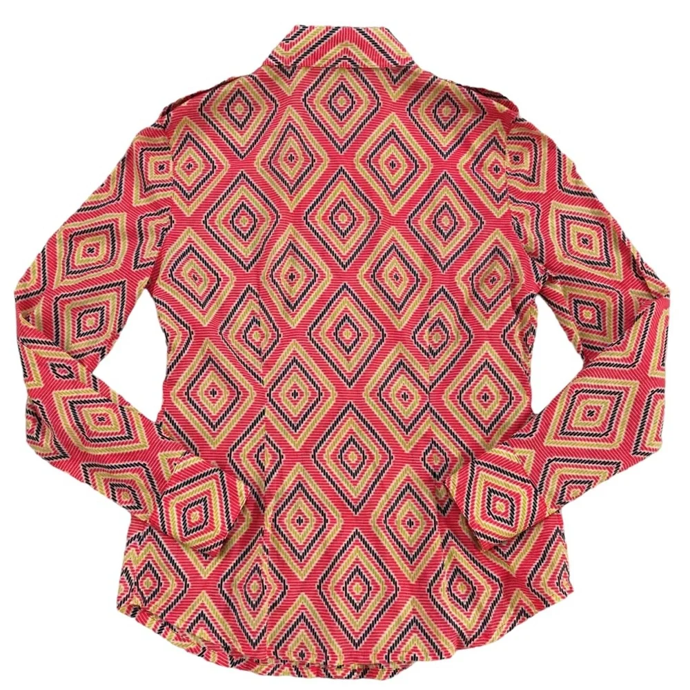 Tory Burch Pink Geometric 100% cotton Button Down Shirt Size 2